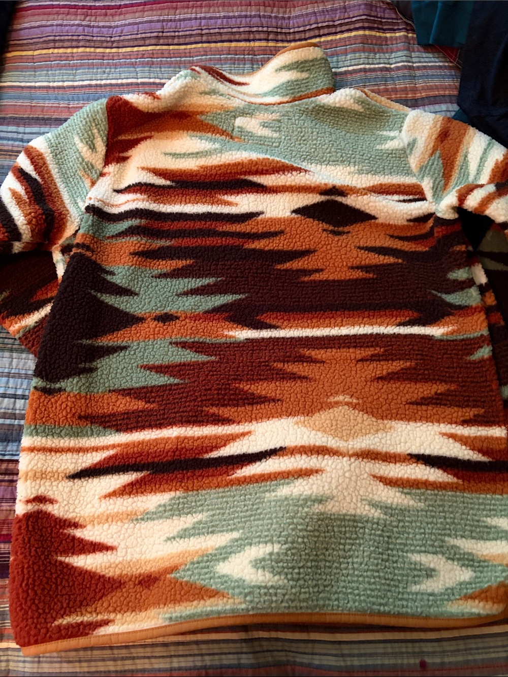 Wrangler Aztec Sherpa Pullover in Rust, Mint, Cream, Brown - Picture 5 of 5